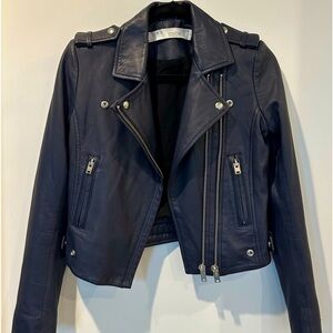 IRO Women’s Navy Leather Jacket With Zippers